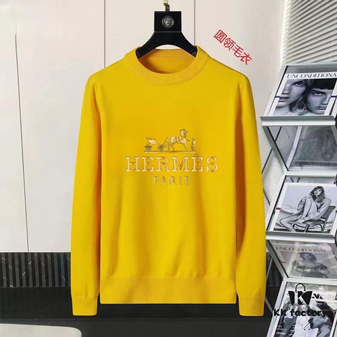 6931a265ccd8ab3d7af967da Hermes Men's Fall/Winter Classic Crew Neck Wool Pullover Sweater, 2025 New Arrival, Slim Fit Premium Blend Knitwear with Contrast Logo