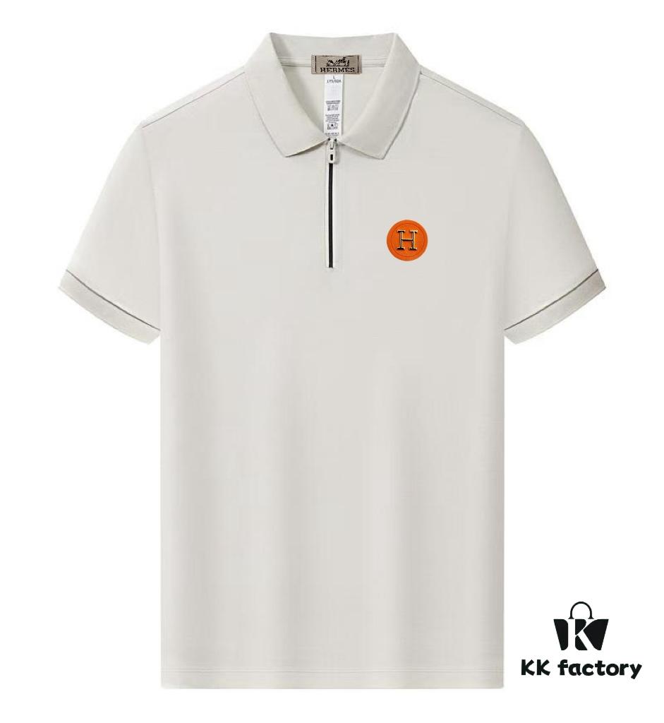 Hermès Summer New Arrival T-Shirt Collar Short-Sleeve Polo Shirt, Counter Custom Fabric with High Breathability and Comfort, Material: 71.6% Cotton, 25.3% Polyester, 3.1% Spandex, Unisex Design Reflecting Brand Identity and Premium Quality, Exquisite Soft Touch, Leisure Cut with Excellent Fit (Complete with Three Labels)