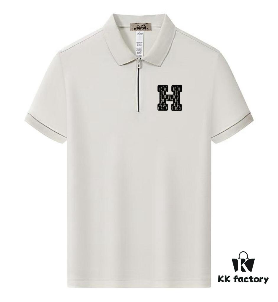 6931a273ccd8ab3d7af96875 Hermès Summer New Arrival Polo Shirt with Collar, Short Sleeve, Premium Cotton Blend Fabric, Breathable and Comfortable