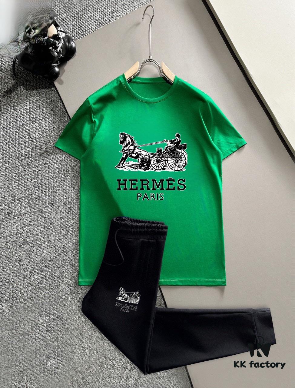 6931a27accd8ab3d7af968ca HERMES Men's Summer High-Quality Double-Mercerized Cotton Suit Set, Imported Premium Fabric, Fashion Trend Style, Simple and Elegant Design