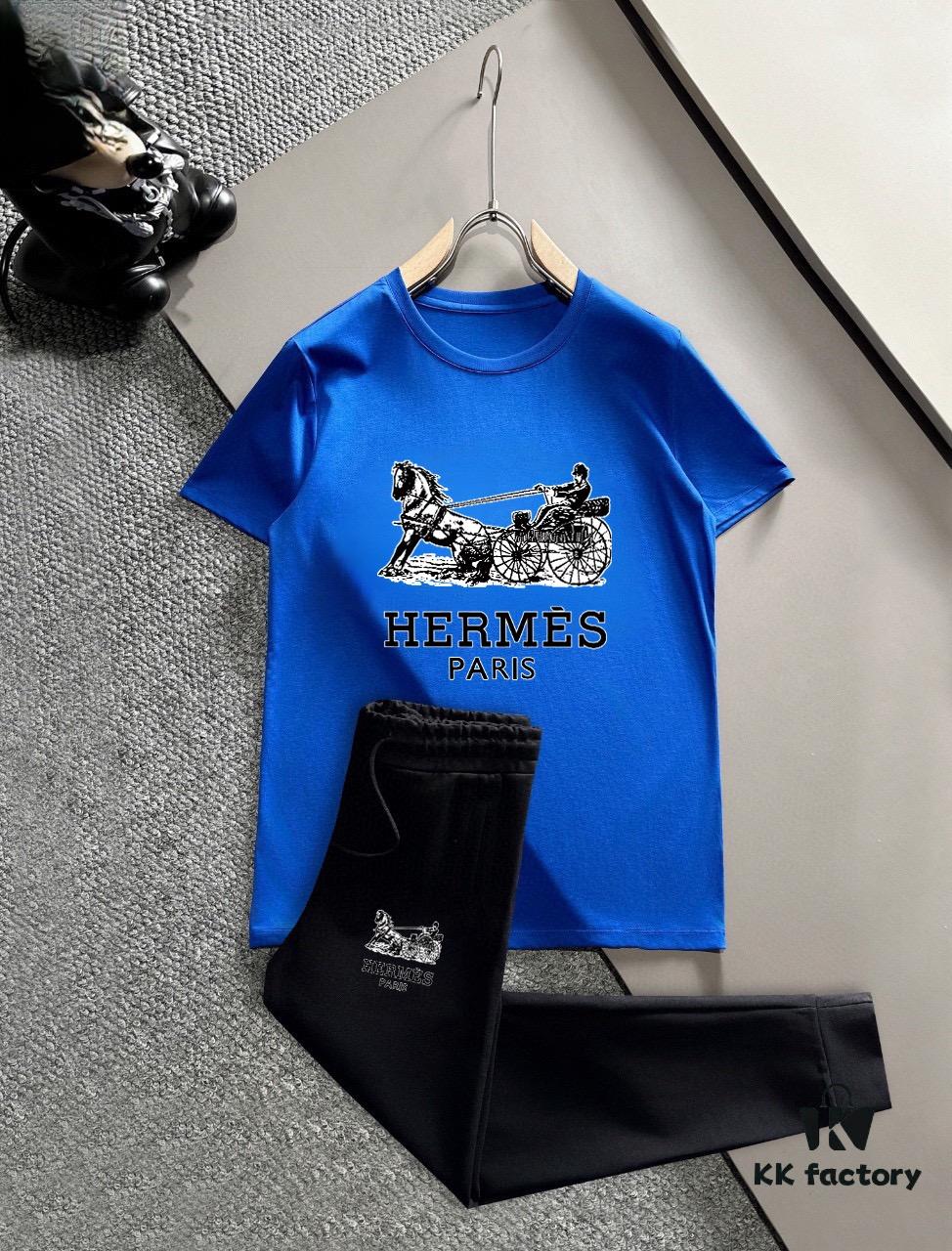 6931a27accd8ab3d7af968cb HERMES Men's Summer High-Quality Double-Mercerized Cotton Suit Set, Imported Premium Fabric, Fashion Trend Style, Simple and Elegant Design