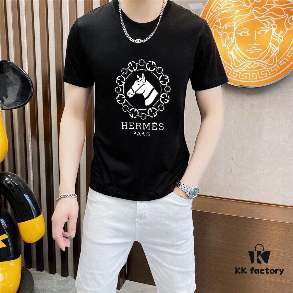 6931a27accd8ab3d7af968d0 HERMES Men's Casual Short-Sleeve T-Shirt, 2025 Spring/Summer New Arrival, Premium Logo Embroidery, High-End Imported Silk-Cotton Fabric, Stylish and Versatile Design