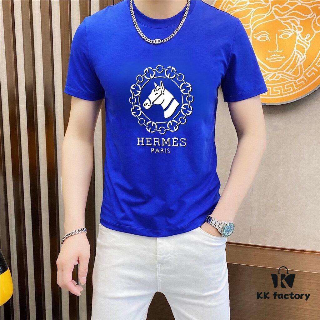 6931a27accd8ab3d7af968d1 HERMES Men's Casual Short-Sleeve T-Shirt, 2025 Spring/Summer New Arrival, Premium Logo Embroidery, High-End Imported Silk-Cotton Fabric, Stylish and Versatile Design
