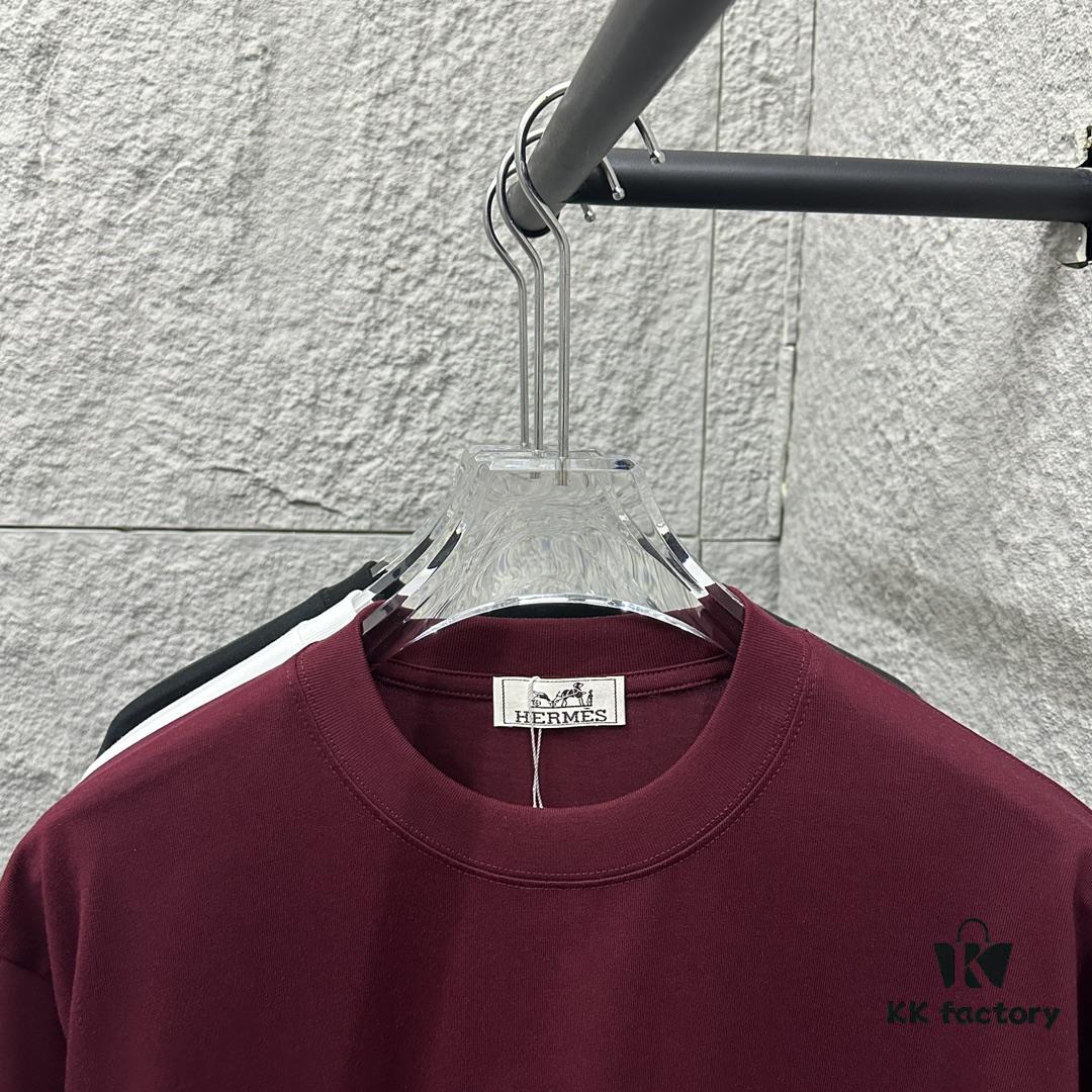 6931a281ccd8ab3d7af96948 Hermes 2025 Spring/Summer New Arrival Moon Horse Print Custom Double Gauze Plain Cotton Short Sleeve T-Shirt Unisex