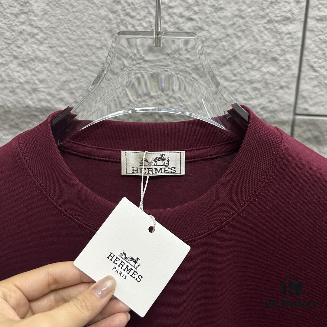 6931a282ccd8ab3d7af96949 Hermes 2025 Spring/Summer New Arrival Moon Horse Print Custom Double Gauze Plain Cotton Short Sleeve T-Shirt Unisex
