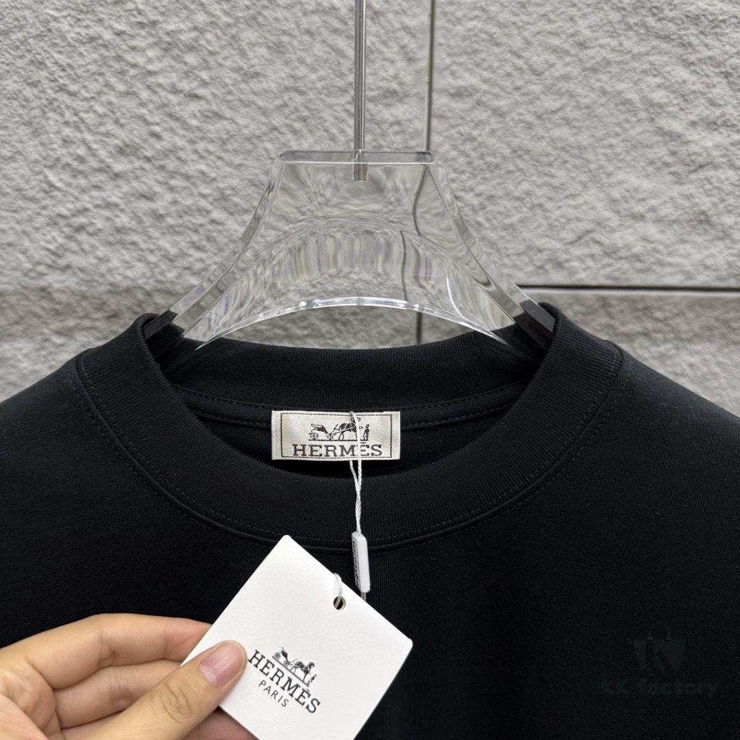 6931a283ccd8ab3d7af96968 Hermès 2025 Spring/Summer New Arrival Sky Sea Freedom Boat Print Custom Double Gauze Plain Cotton Short Sleeve T-Shirt Unisex