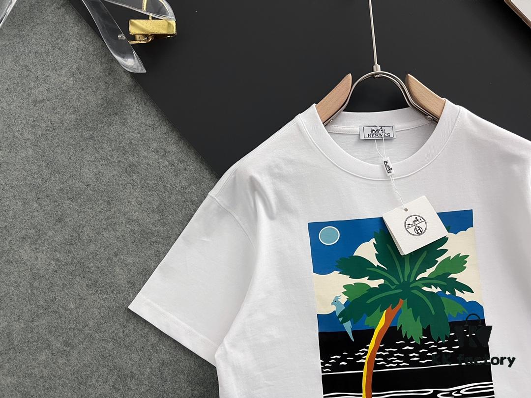 Hermes 2025 Latest Print Short Sleeve T-Shirt, High-Quality Boutique Original Order, Top-Tier Craftsmanship with Imported Fabric