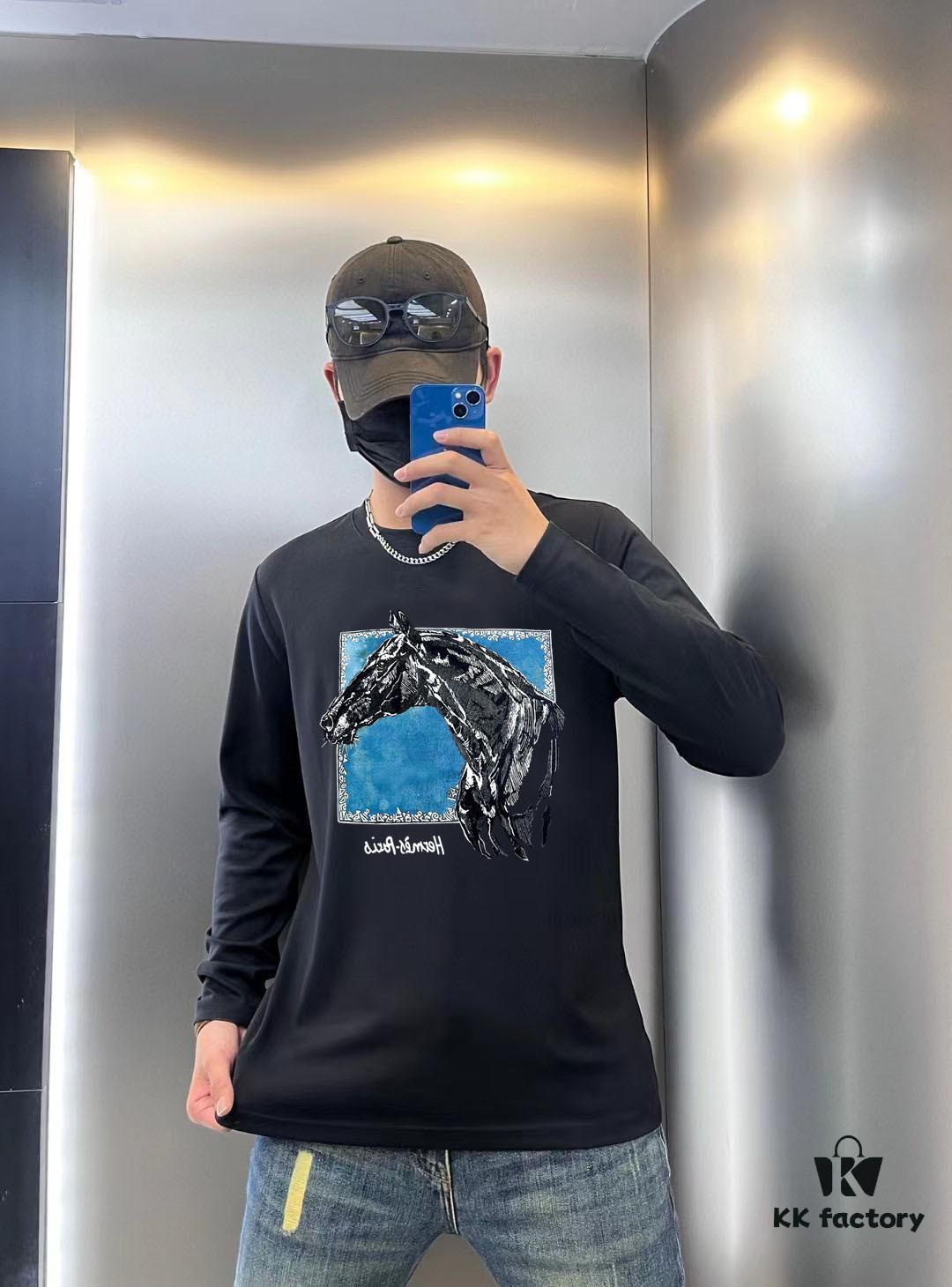 6931a289ccd8ab3d7af969da Hermes 2024 Spring Collection Premium Original Design Fashion 230g Casual Long-Sleeve Base Layer T-Shirt