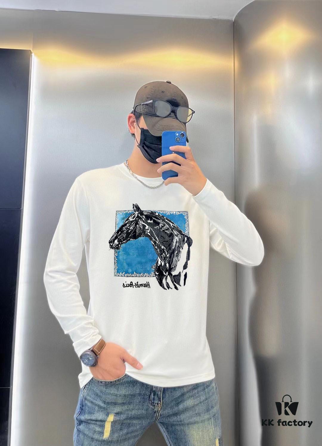 6931a289ccd8ab3d7af969db Hermes 2024 Spring Collection Premium Original Design Fashion 230g Casual Long-Sleeve Base Layer T-Shirt