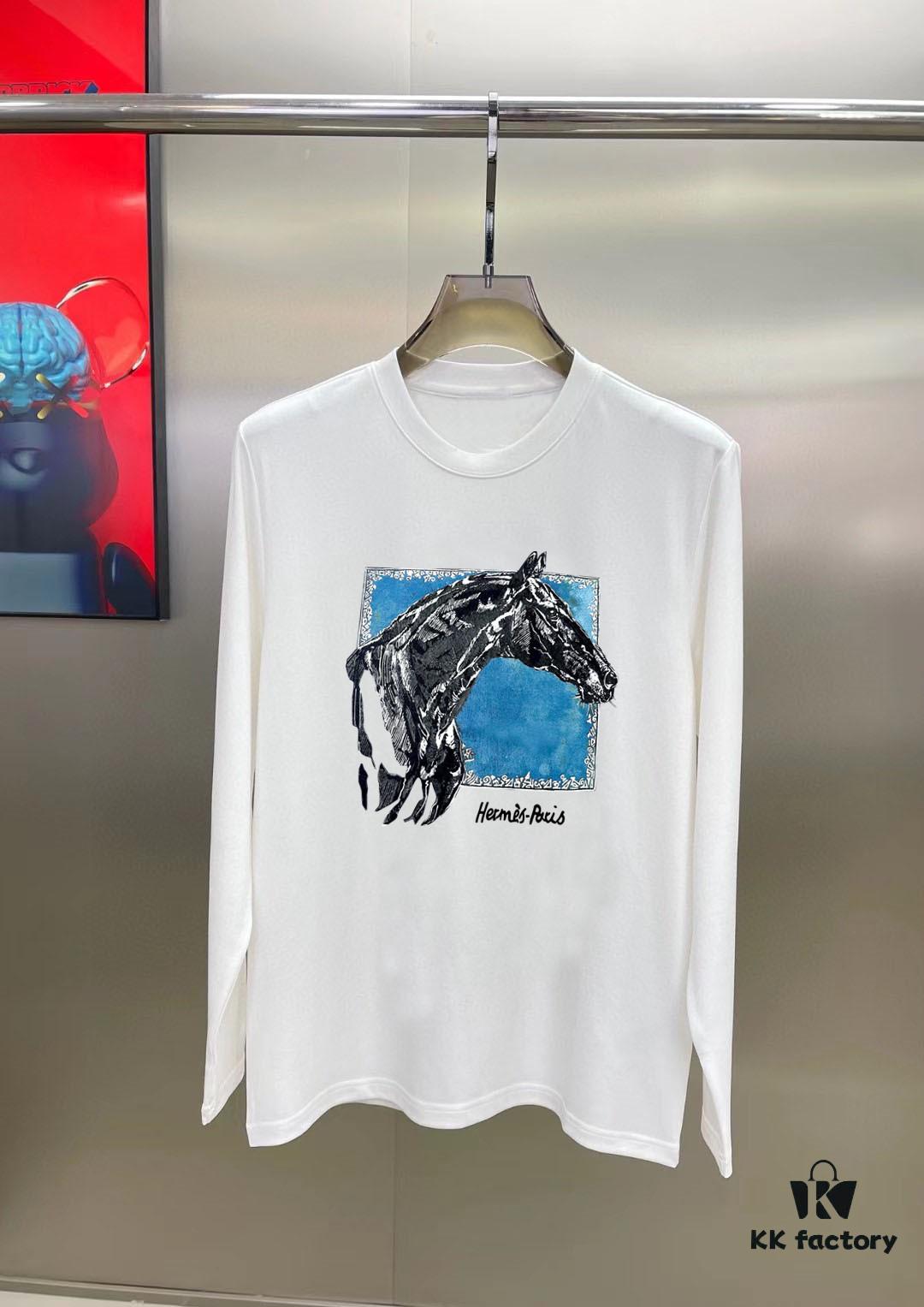 6931a289ccd8ab3d7af969dc Hermes 2024 Spring Collection Premium Original Design Fashion 230g Casual Long-Sleeve Base Layer T-Shirt