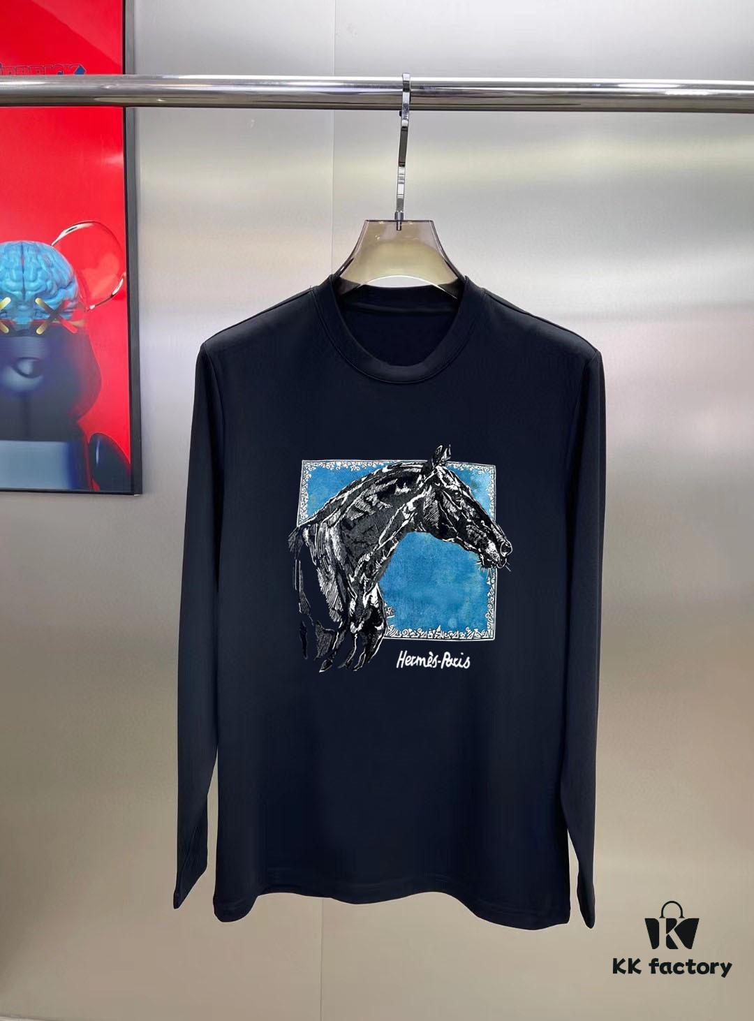 6931a289ccd8ab3d7af969dd Hermes 2024 Spring Collection Premium Original Design Fashion 230g Casual Long-Sleeve Base Layer T-Shirt