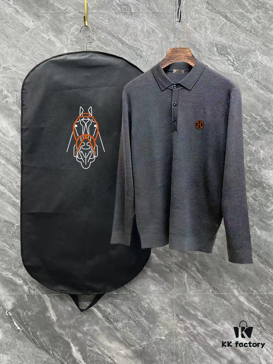 6931a28bccd8ab3d7af96a07 Hermes Men's Latest Casual Polo Collar Wool Pullover