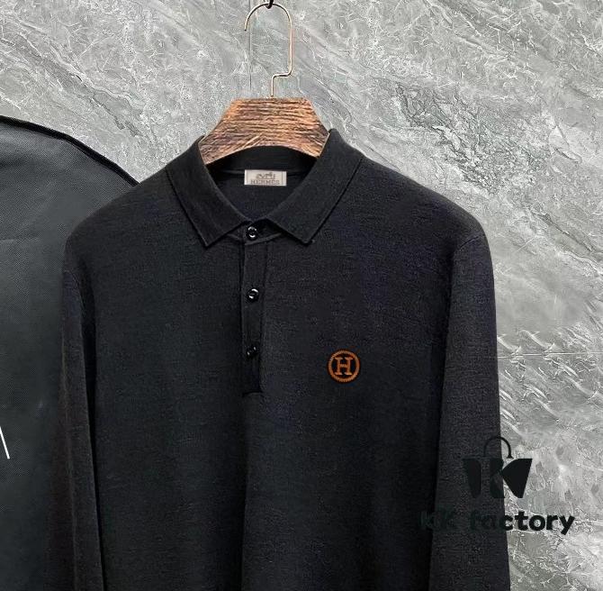 6931a28bccd8ab3d7af96a0a Hermes Men's Latest Casual Polo Collar Wool Pullover