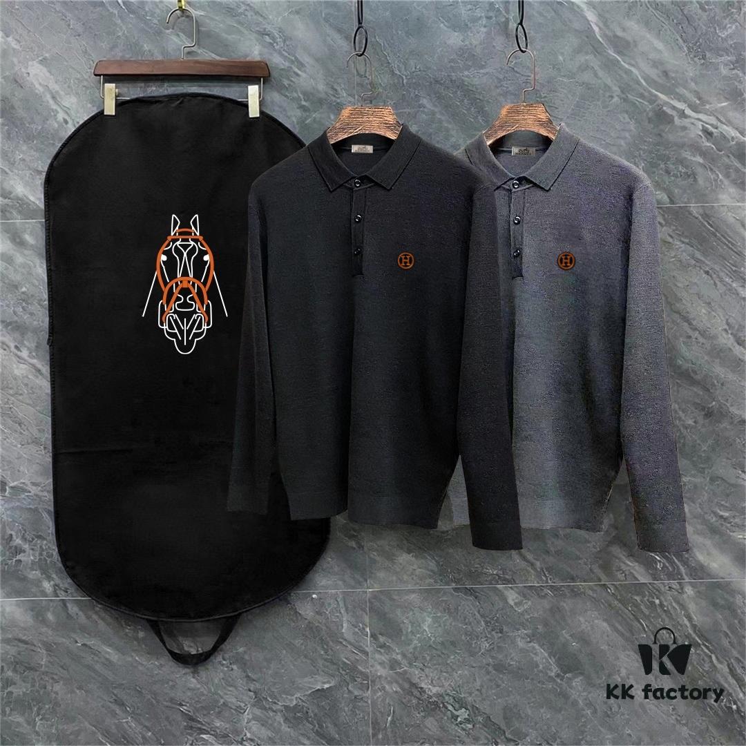 6931a28bccd8ab3d7af96a0c Hermes Men's Latest Casual Polo Collar Wool Pullover