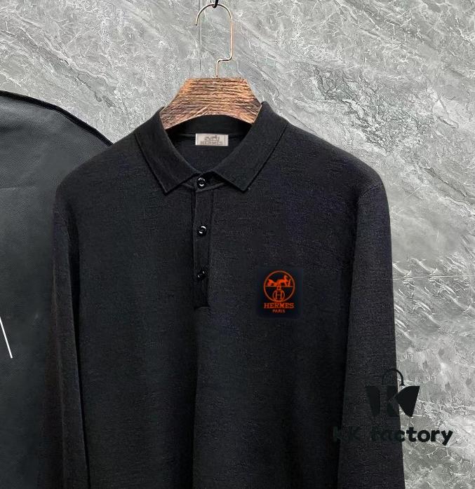 6931a28cccd8ab3d7af96a13 Hermes Latest Men's Casual Polo Collar Wool Sweater