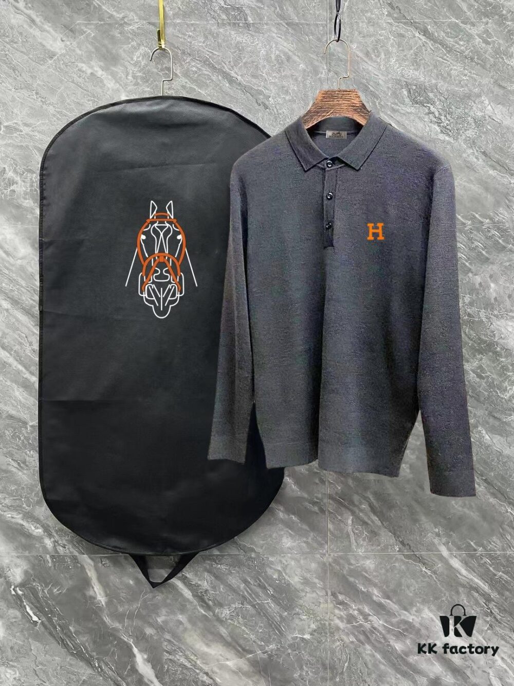Hermes Summer New Men's Casual Polo Collar Wool Sweater