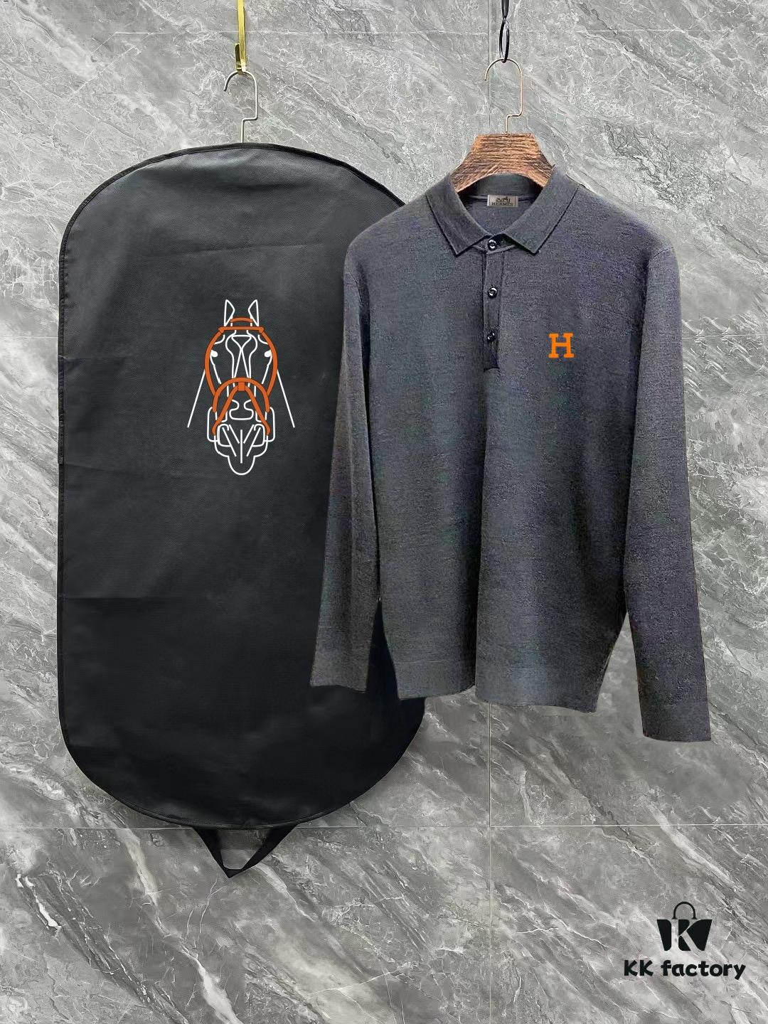 6931a28cccd8ab3d7af96a19 Hermes Summer New Men's Casual Polo Collar Wool Sweater