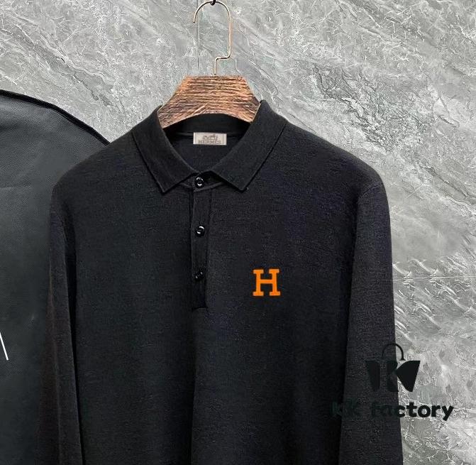 6931a28cccd8ab3d7af96a1c Hermes Summer New Men's Casual Polo Collar Wool Sweater