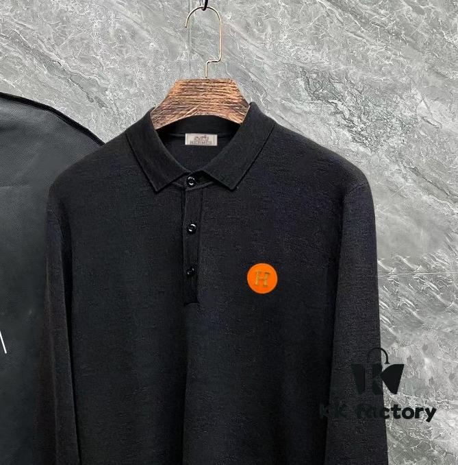 6931a28dccd8ab3d7af96a25 Hermes Latest Men's Casual Polo Collar Wool Sweater