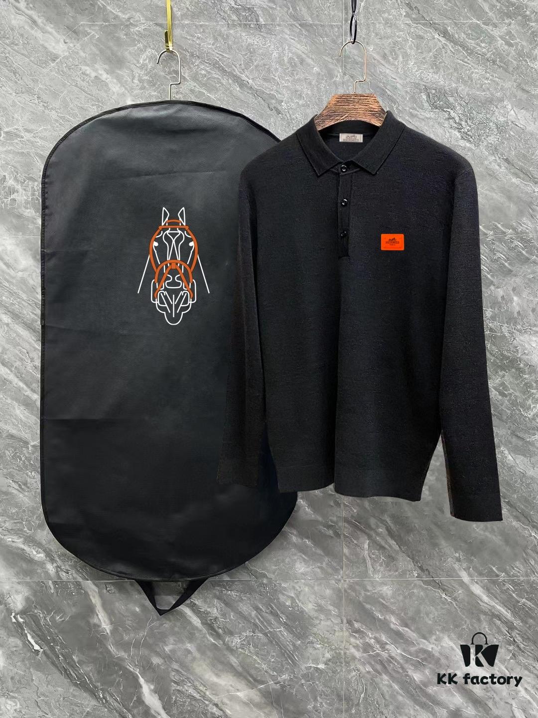 6931a28dccd8ab3d7af96a2c Hermes Latest Men's Casual Polo Collar Wool Sweater