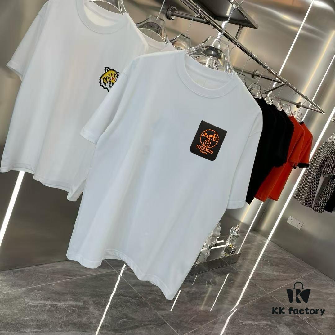 6931a291ccd8ab3d7af96a75 Hermes 2025 Spring Collection Short Sleeve T-Shirt with Handcrafted Logo at Chest