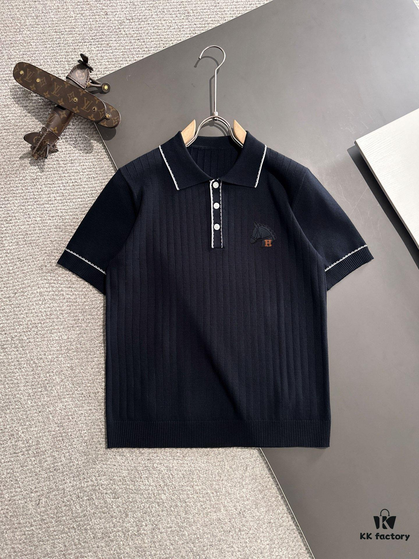 6931a294ccd8ab3d7af96aa1 High-Quality Hermès 2025 Spring/Summer New Men's Notched Collar Short-Sleeve T-Shirt
