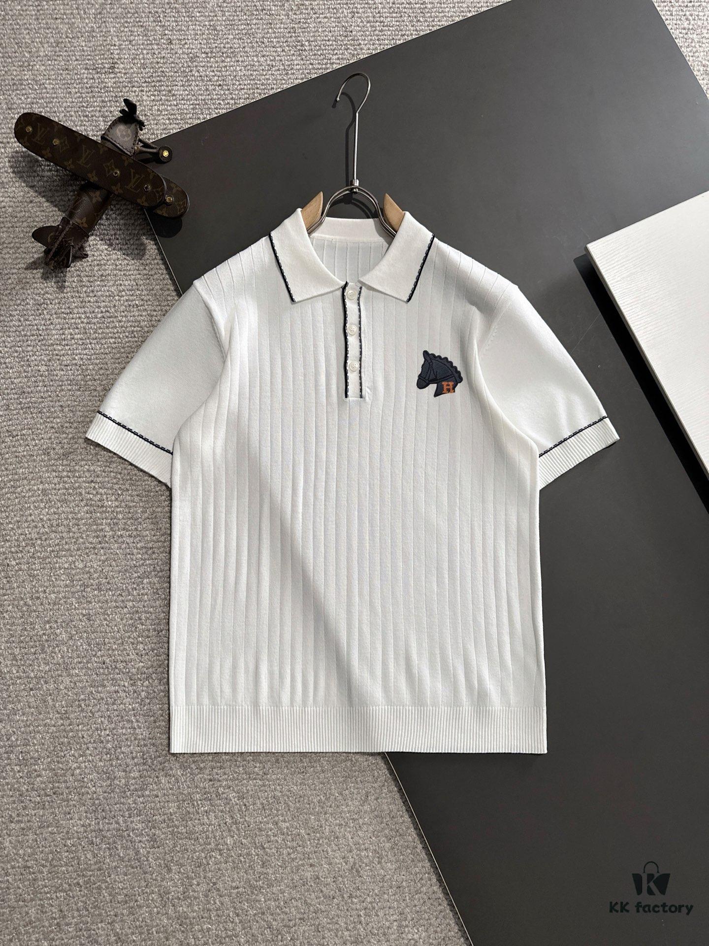 6931a295ccd8ab3d7af96aaa High-Quality Hermès 2025 Spring/Summer New Men's Notched Collar Short-Sleeve T-Shirt