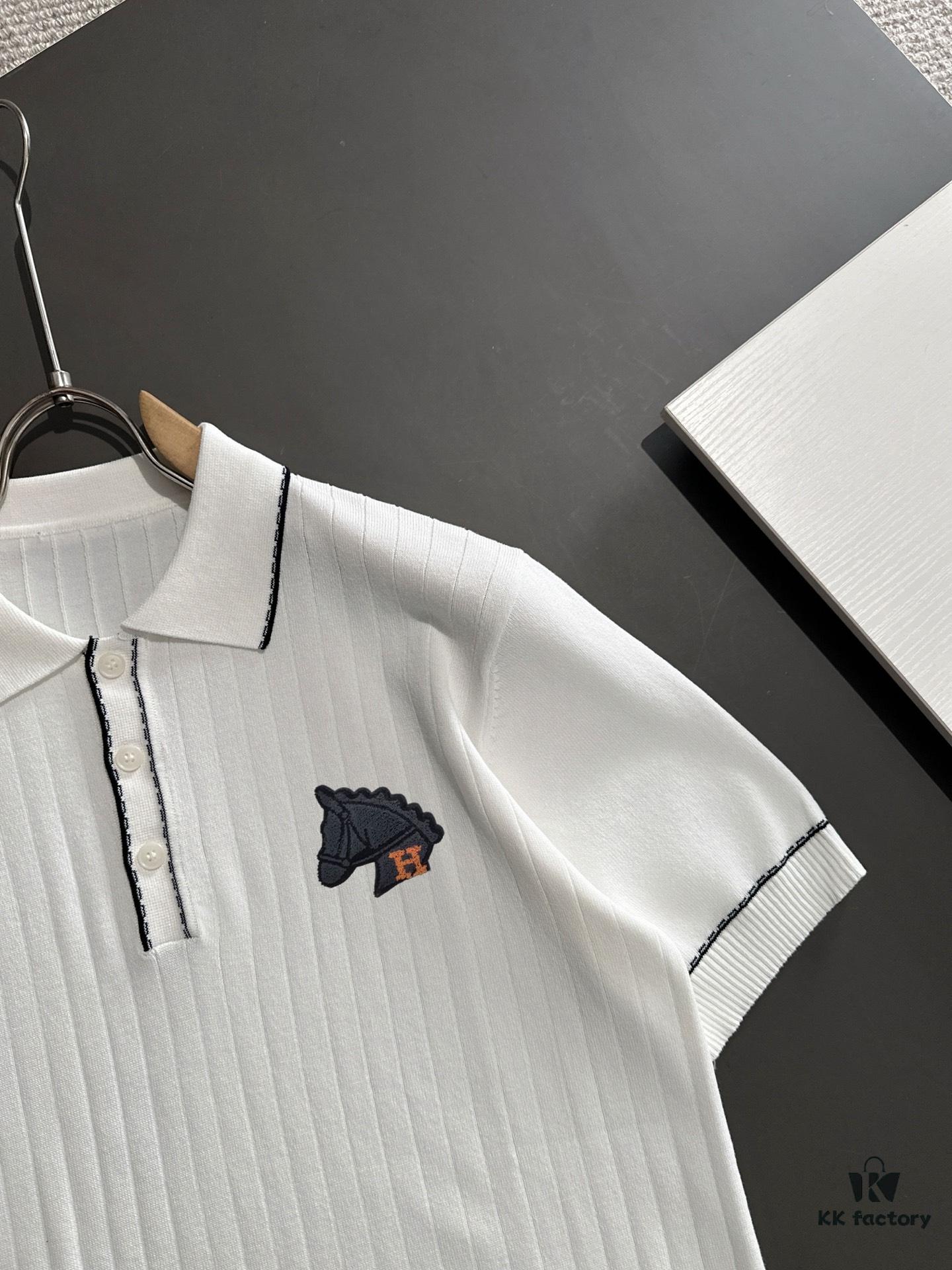 6931a295ccd8ab3d7af96aab High-Quality Hermès 2025 Spring/Summer New Men's Notched Collar Short-Sleeve T-Shirt