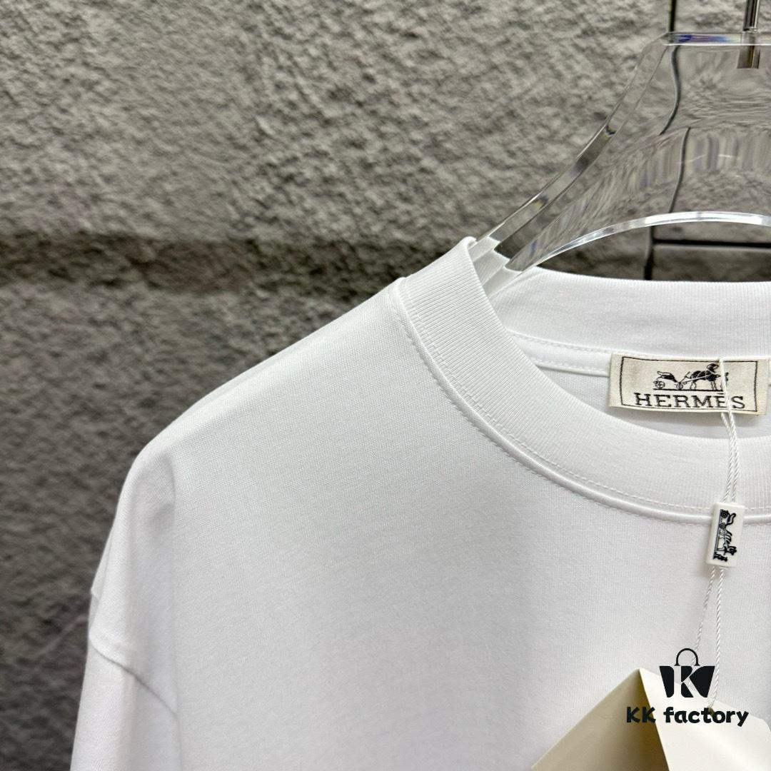 6931a29bccd8ab3d7af96b30 Hermes 2025 Spring/Summer New Arrival Mechanical Horse Print Custom Double Gauze Plain Cotton Short Sleeve T-Shirt Unisex