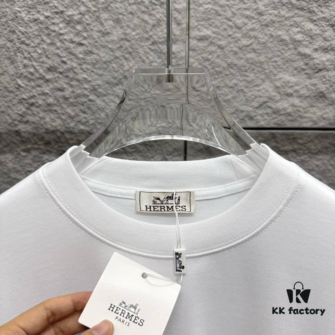 6931a29dccd8ab3d7af96b49 Hermes+ 2025 Spring/Summer New Arrival Classic Totem Abstract Line Horse Print Custom Double Gauze Plain Cotton Short Sleeve T-Shirt Unisex