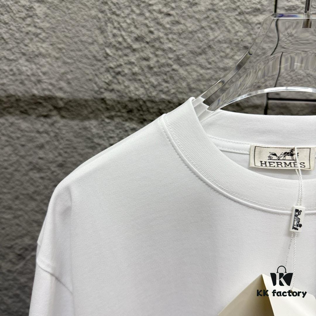 6931a29dccd8ab3d7af96b4e Hermes+ 2025 Spring/Summer New Arrival Classic Totem Abstract Line Horse Print Custom Double Gauze Plain Cotton Short Sleeve T-Shirt Unisex
