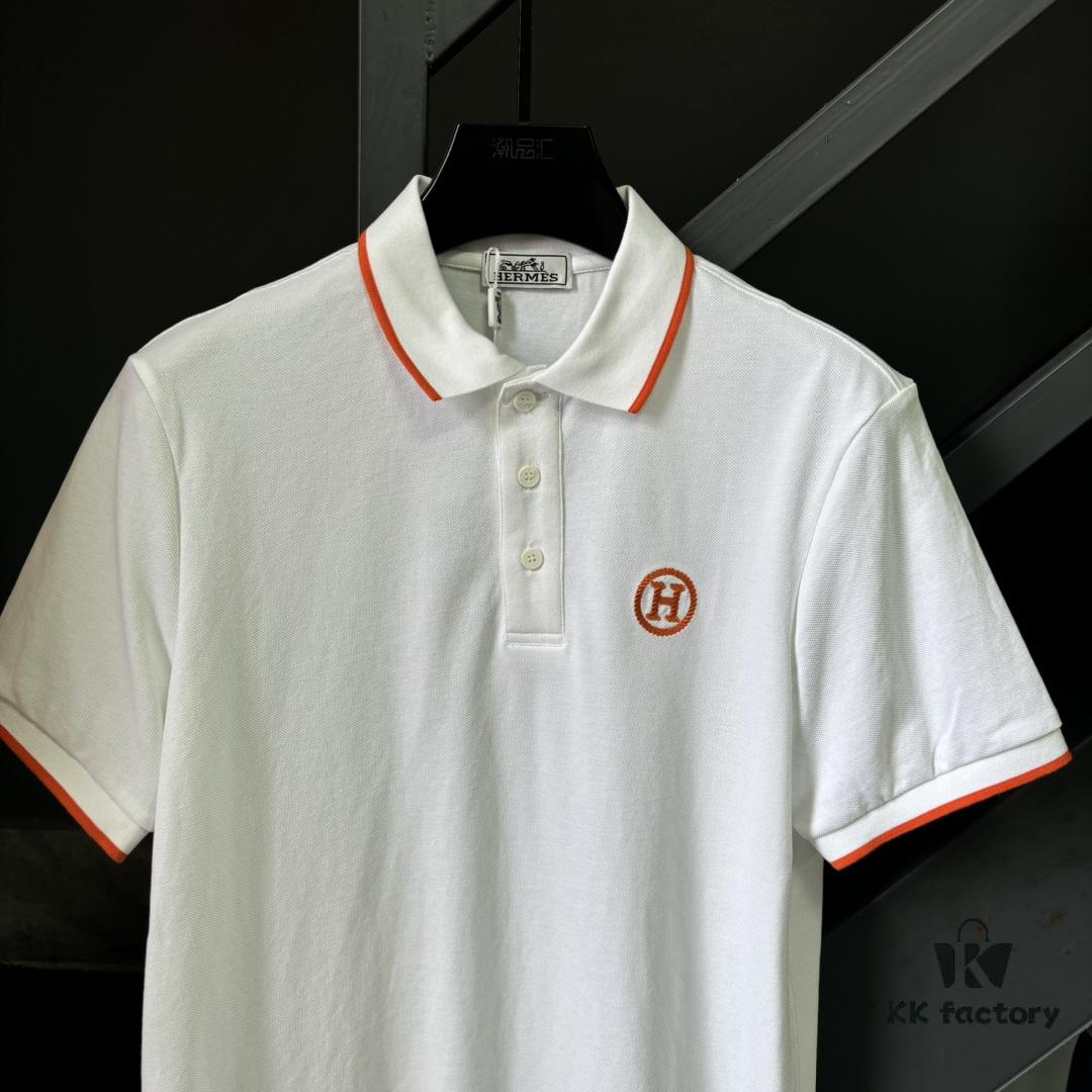 Hermes H Classic Polo Shirt, Precision Craftsmanship with Luxurious Feel, Large Embroidered Logo on Chest, Business-Casual Timeless Design, 100% Cotton Fabric, Imported Premium Cotton, Comfortable and Breathable, Complete Triple Labeling