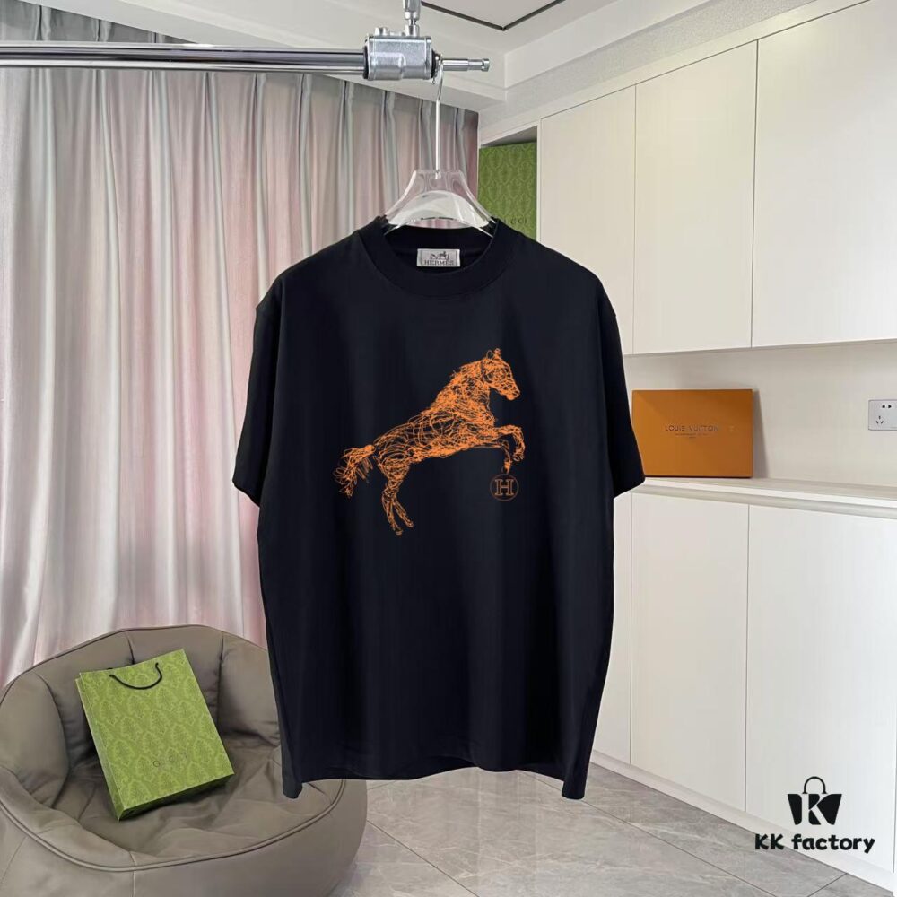 6931a2a5ccd8ab3d7af96bdc Hermes 2025 Spring/Summer New Arrival Personalized Logo Print Custom Fabric 300g Short Sleeve T-Shirt Unisex