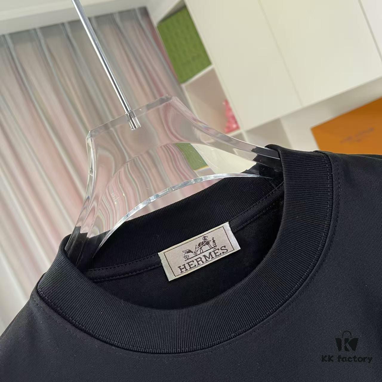 Hermes 2025 Spring/Summer New Arrival Personalized Logo Print Custom Fabric 300g Short Sleeve T-Shirt Unisex