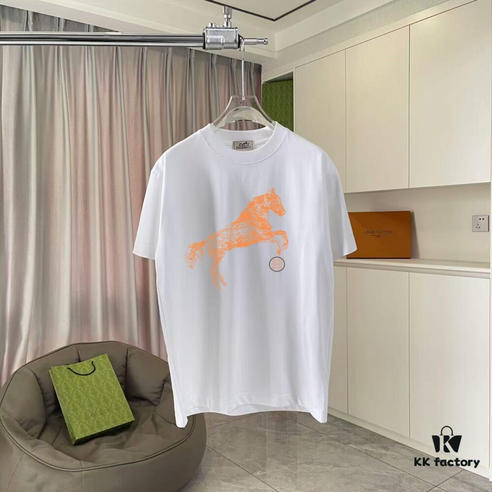 6931a2a5ccd8ab3d7af96be4 Hermes 2025 Spring/Summer New Arrival Personalized Logo Print Custom Fabric 300g Short Sleeve T-Shirt Unisex