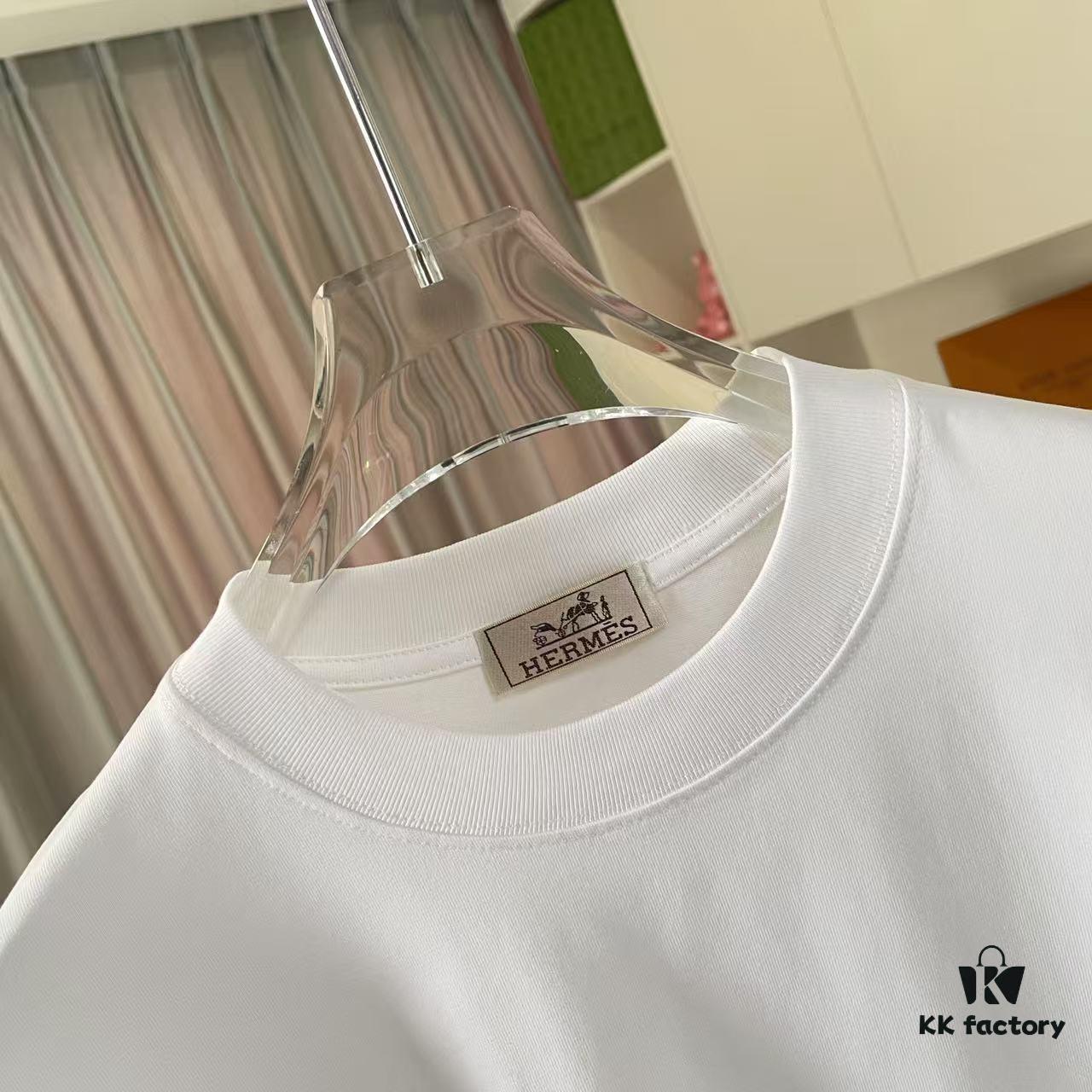 Hermes 2025 Spring/Summer New Arrival Personalized Logo Print Custom Fabric 300g Short Sleeve T-Shirt Unisex