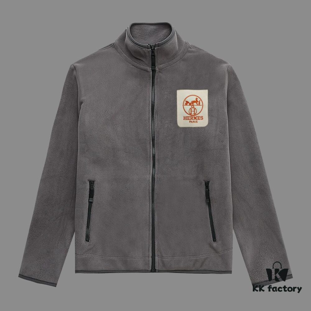 Hermes (Complete Three Labels) 2024 Autumn-Winter Men's Cardigan Crewneck Jacket, Imported Double-Sided Fleece Fabric from Germany