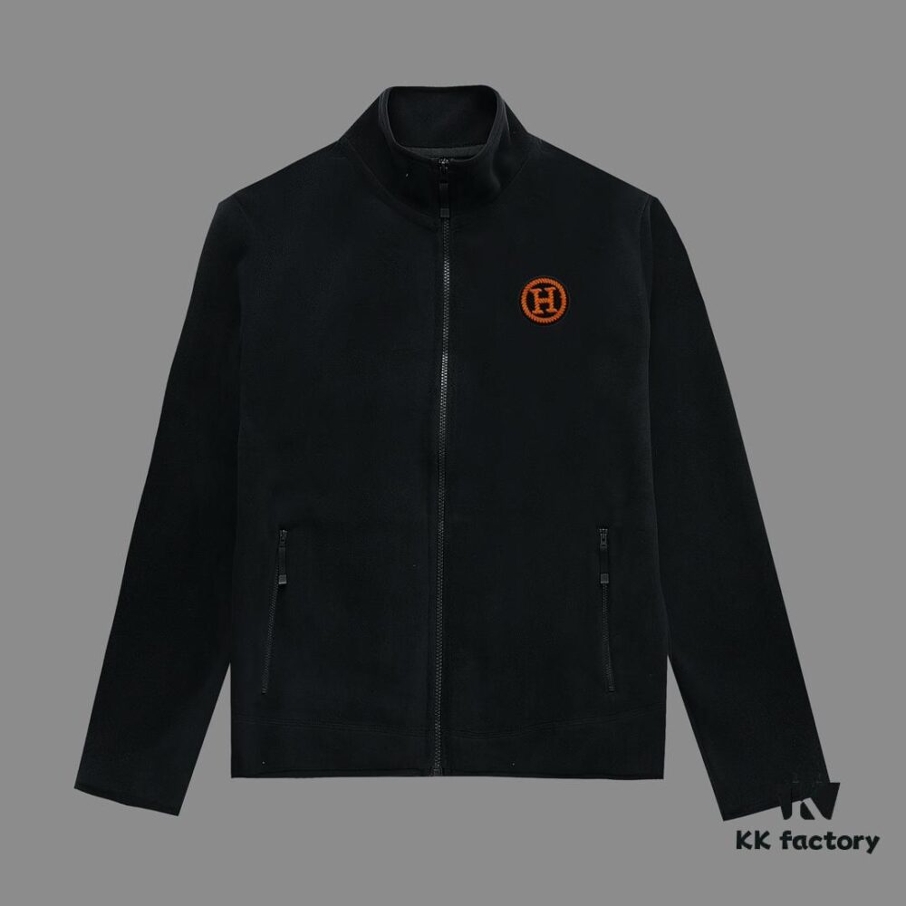 Hermès (Complete Three Labels) 2024 Autumn-Winter Men's Cardigan Turtleneck Jacket, Imported Double-Sided Fleece Fabric from Germany