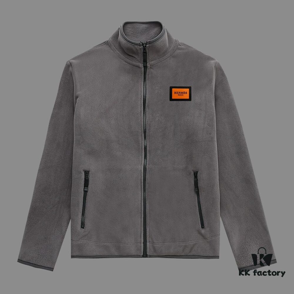 Hermes (Complete Three Labels) 2024 Autumn-Winter Men's Cardigan Crewneck Jacket, Imported Double-Sided Fleece Fabric