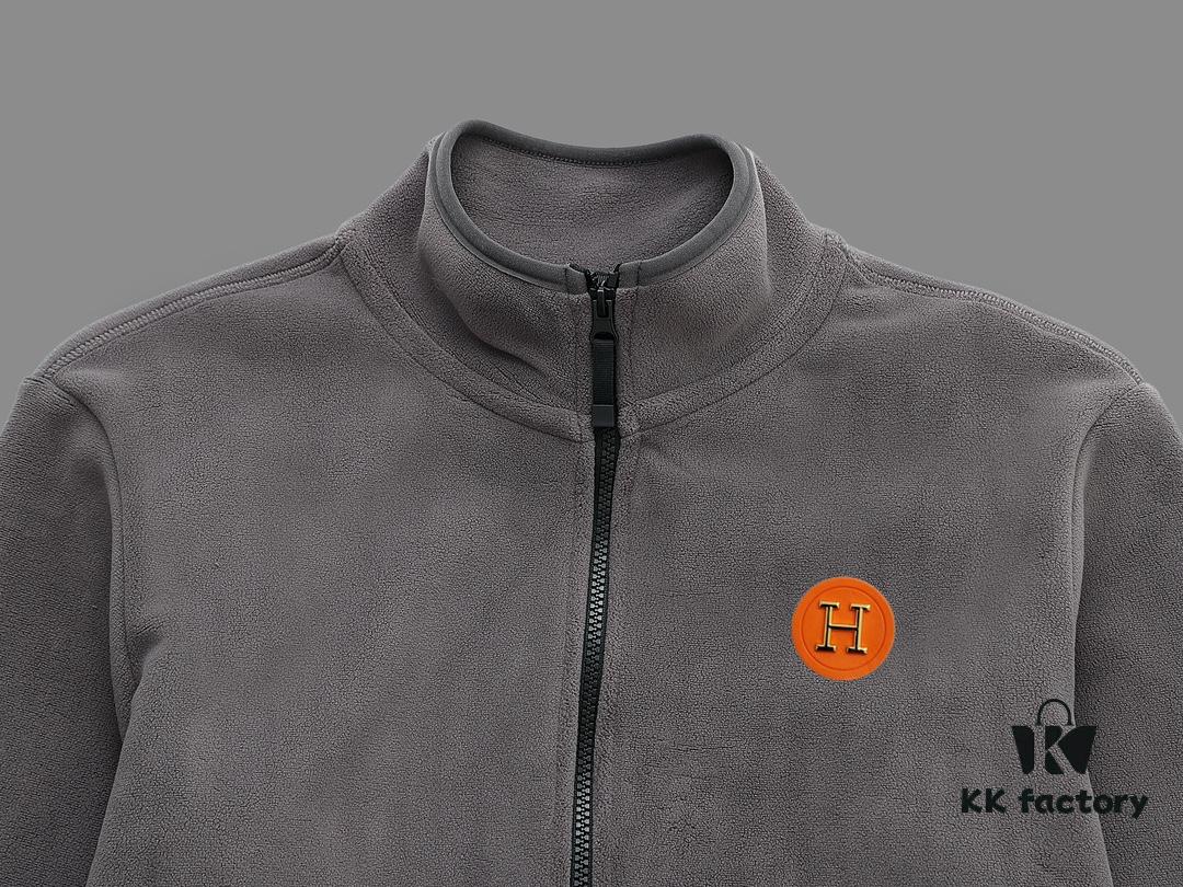 6931a2adccd8ab3d7af96c79 Hermes (Complete Three Labels) 2024 Autumn/Winter Men's Cardigan Crewneck Jacket, Imported Double-Sided Fleece Fabric