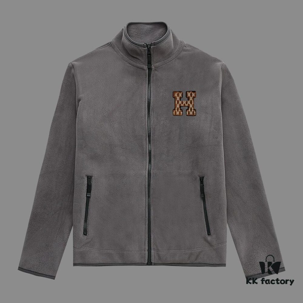 Hermes (Complete Three Labels) 2024 Fall/Winter Men's Cardigan Turtleneck Jacket, Imported Double-Sided Fleece Fabric from Germany