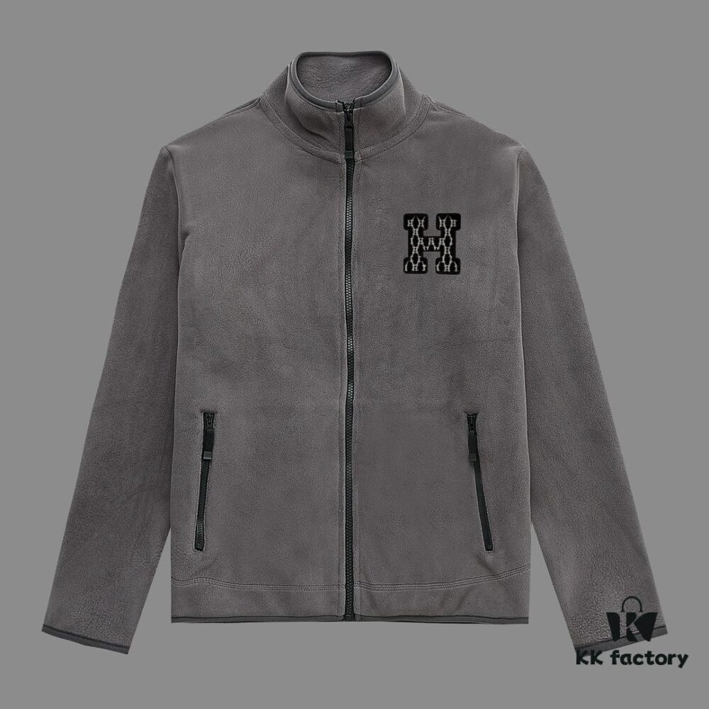 Hermes (Complete Three Labels) 2024 Autumn/Winter Men's Cardigan Crewneck Jacket, Imported Double-Sided Fleece Fabric