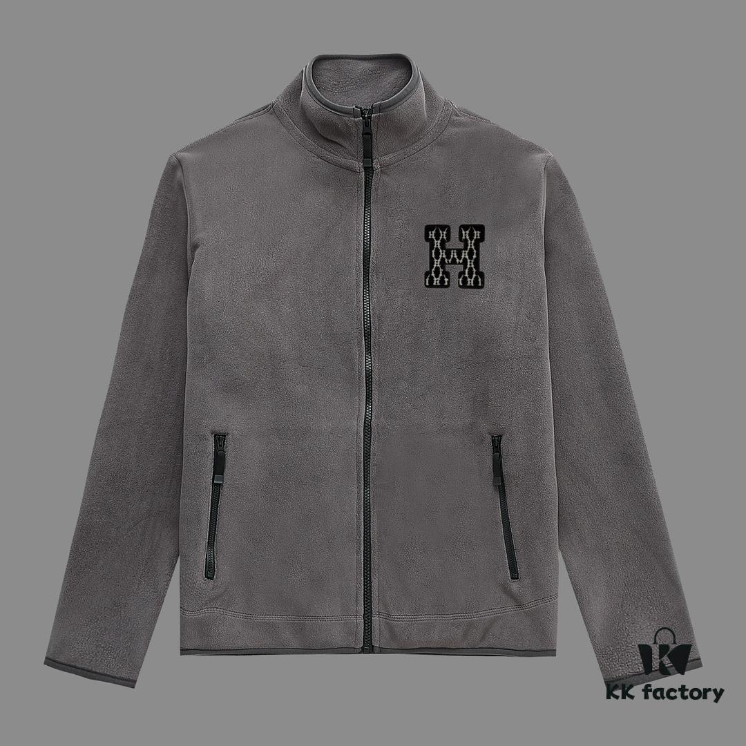 6931a2b0ccd8ab3d7af96ca3 Hermes (Complete Three Labels) 2024 Autumn/Winter Men's Cardigan Crewneck Jacket, Imported Double-Sided Fleece Fabric