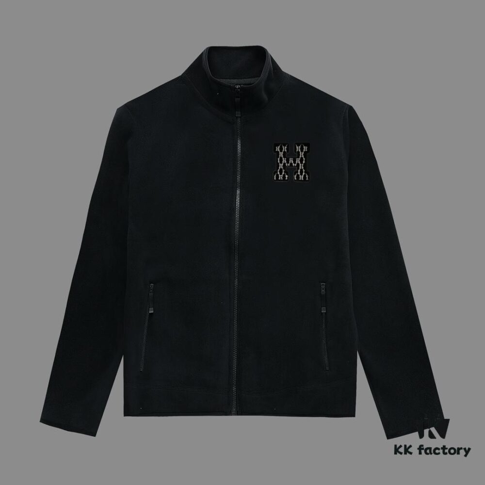 Hermes (Complete Three Labels) 2024 Autumn-Winter Men's Cardigan Turtleneck Jacket Premium Imported Double-Sided Fleece from Germany