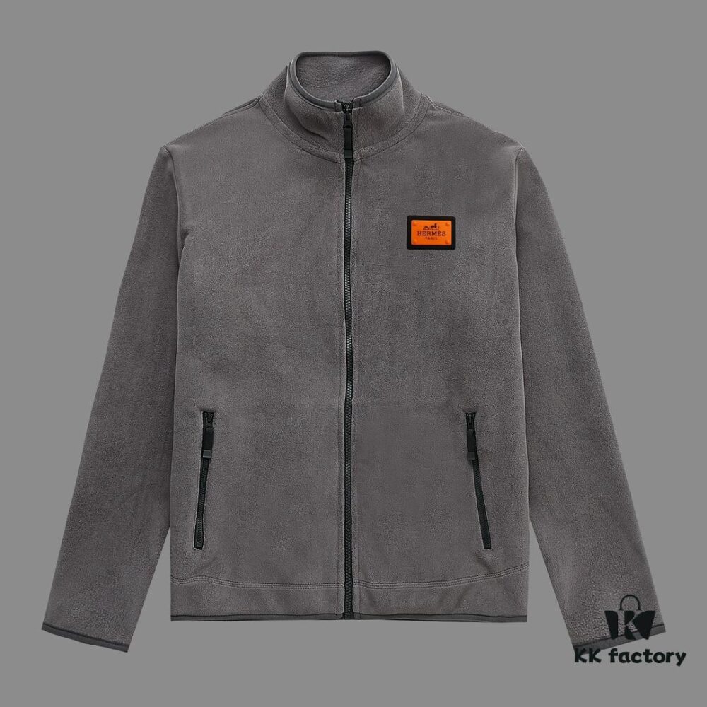 Hermes (Complete Three Labels) 2024 Fall/Winter Men's Cardigan Crewneck Jacket Imported Double-Sided Fleece Fabric