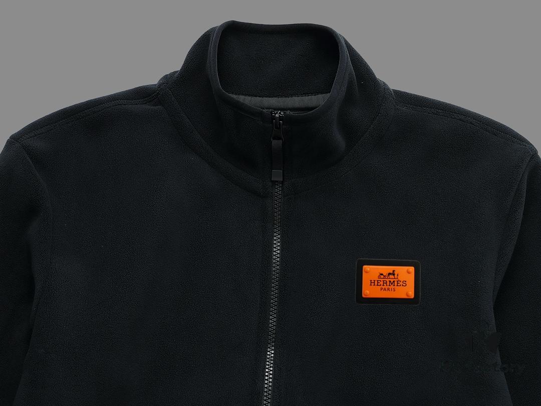 6931a2b3ccd8ab3d7af96cdc Hermes (Complete Three Labels) 2024 Autumn/Winter Men's Cardigan Turtleneck Jacket, Imported Double-Sided Fleece Fabric