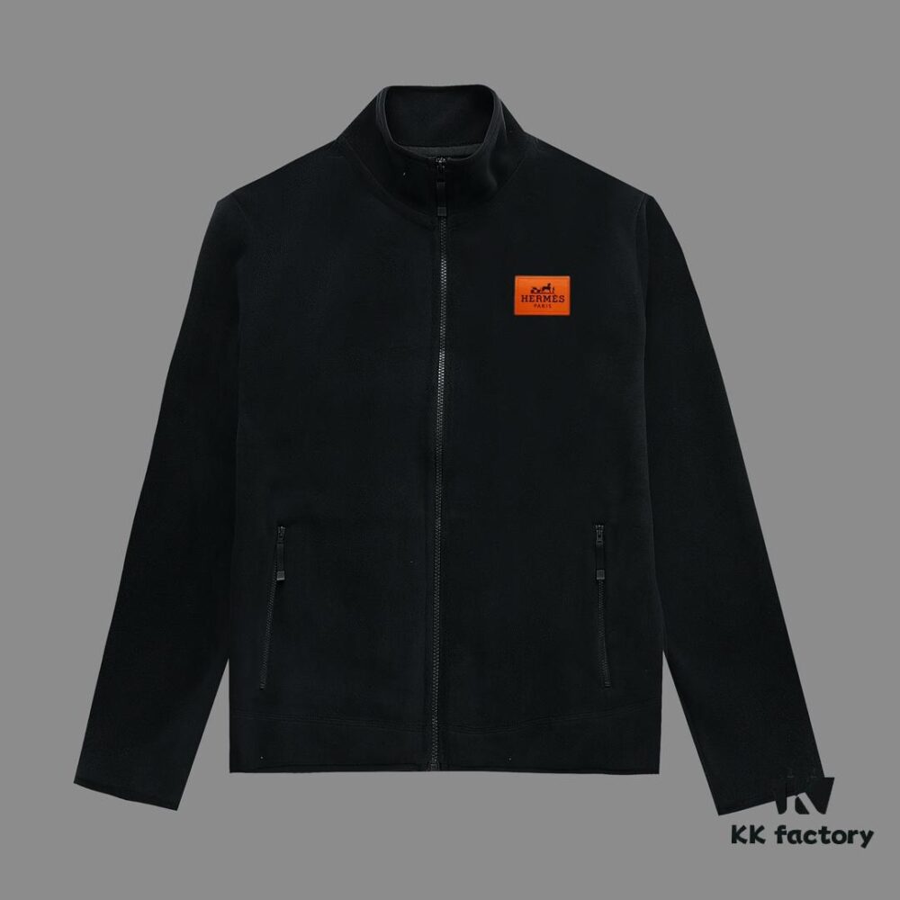 Hermes (Complete Three Labels) 2024 Autumn-Winter Men's Cardigan Turtleneck Jacket, Imported Double-Sided Fleece Fabric