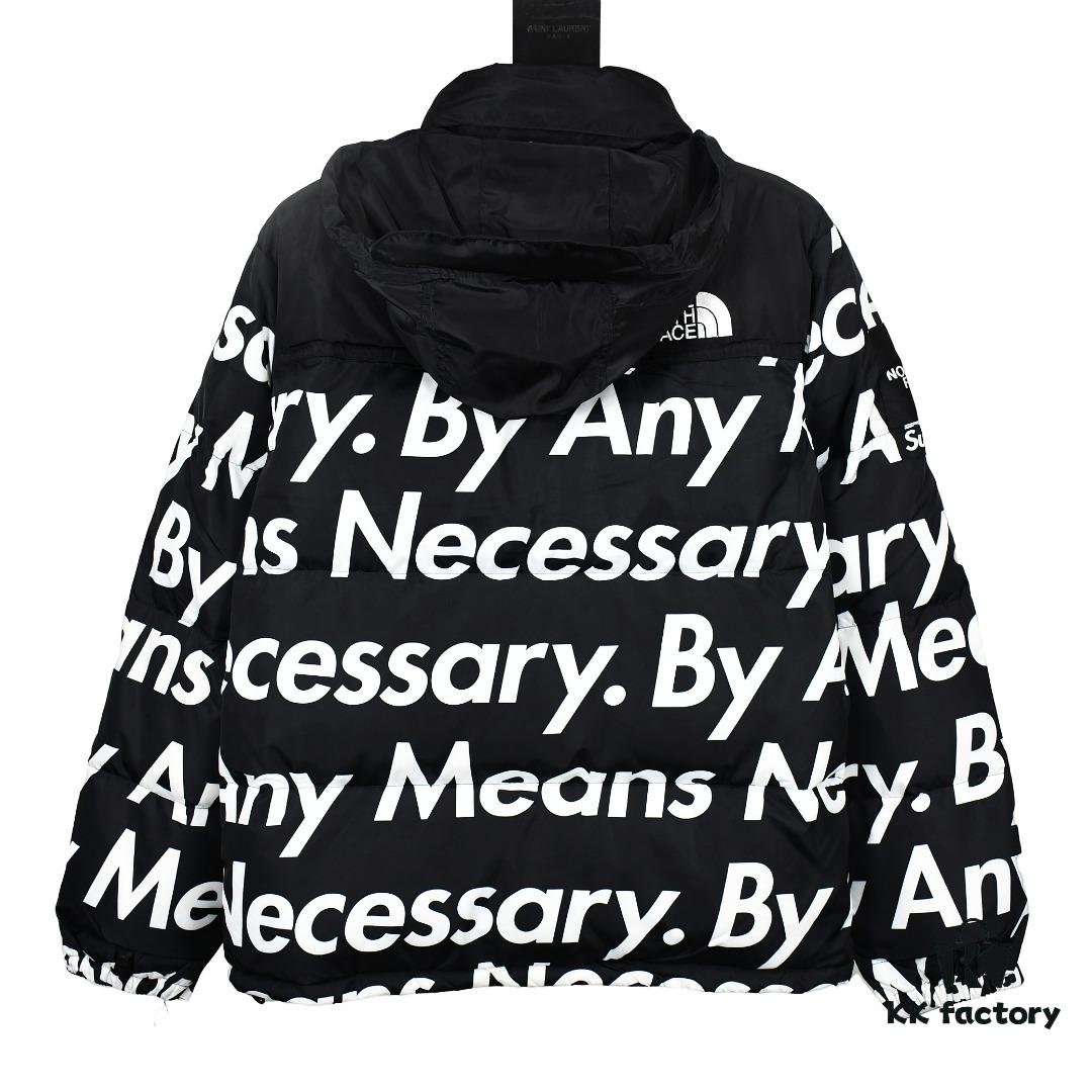 6931a2e0ccd8ab3d7af9702f Supreme x The North Face TNF 15FW By Any Means Collaborative Down Jacket (Full Alignment Lettering) with Hidden Hood