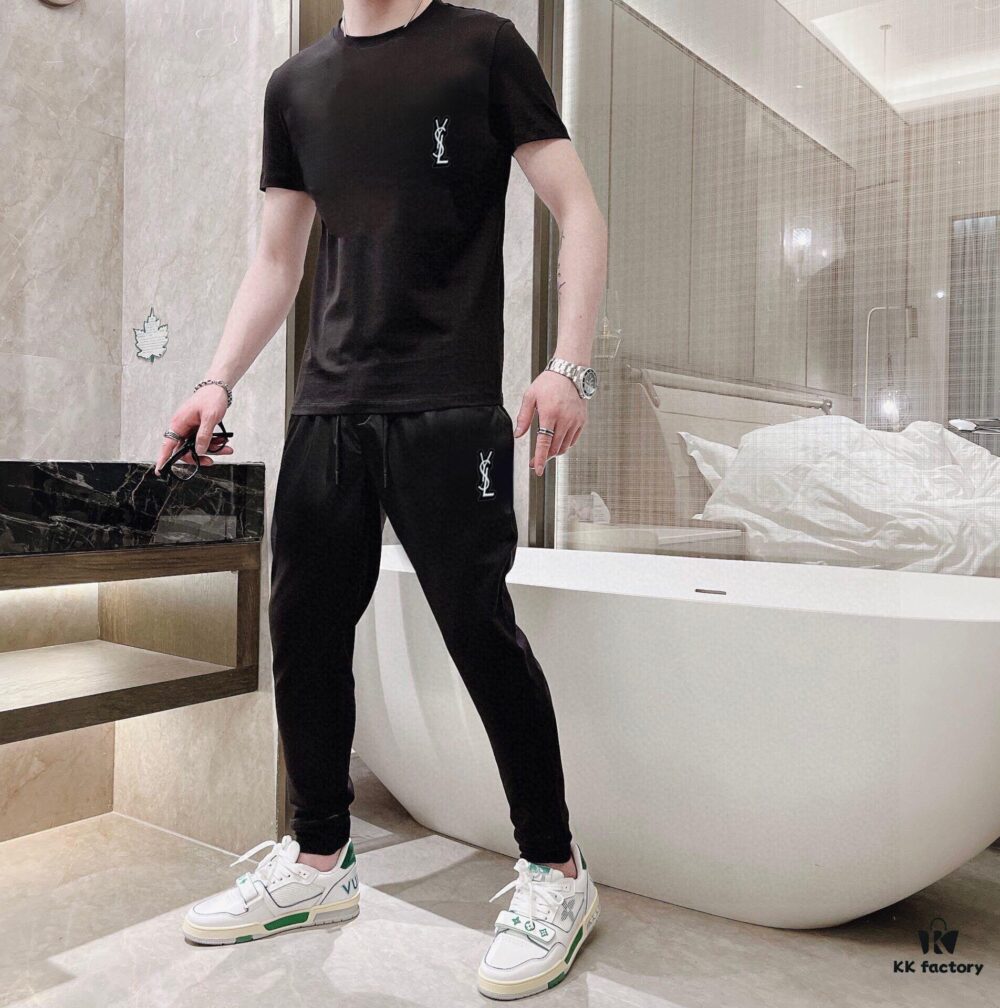 6931a344ccd8ab3d7af9779a YSL Saint Laurent Men's Double Mercerized High-Quality Cotton Summer Suit Set, Imported Premium Fabric, Fashion Trend Style, Versatile and Elegant Design