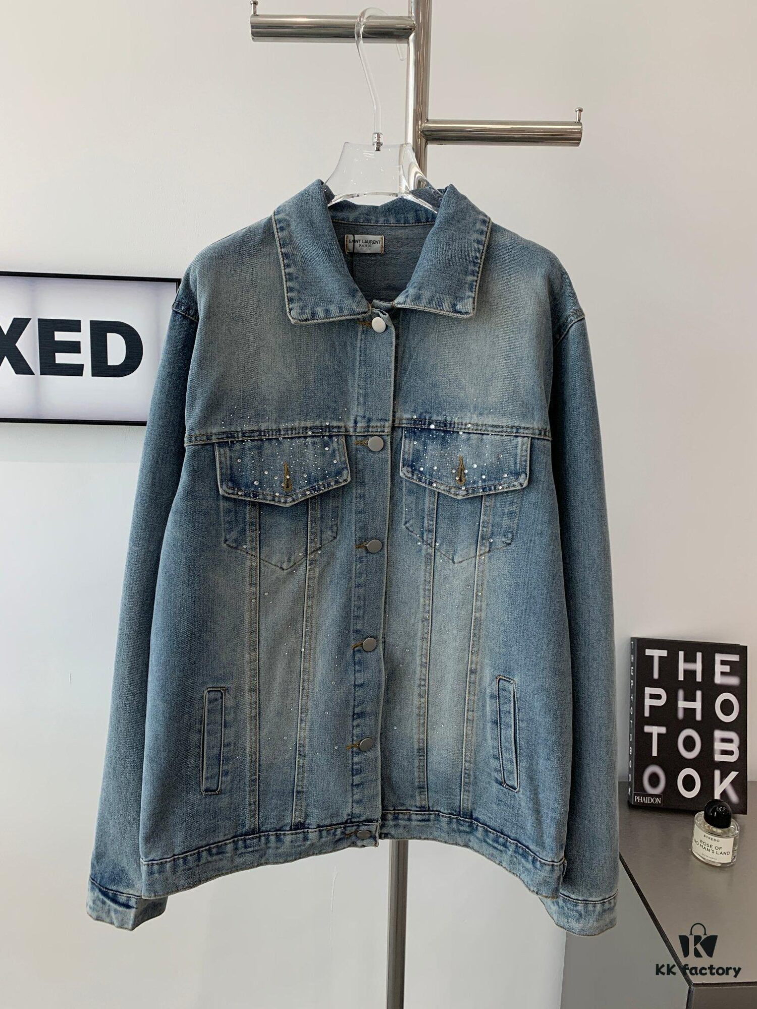 6931a345ccd8ab3d7af977b0 New Saint Laurent YSL Star Sequin Embroidery Distressed Rhinestone Denim Jacket for Men and Women
